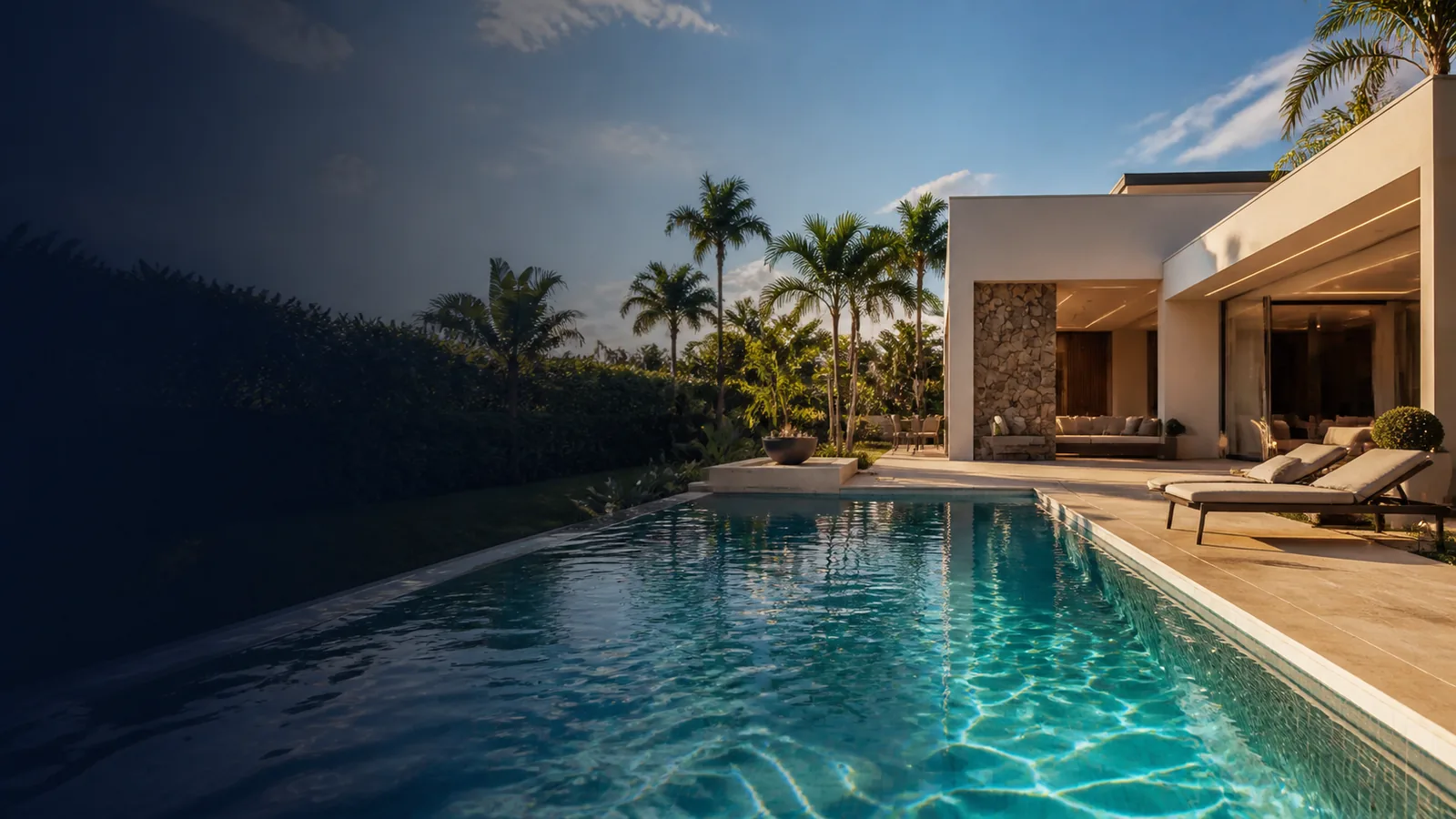 Piscina residencial contemporânea com água cristalina