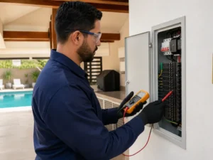 Manutenção elétrica em área externa residencial