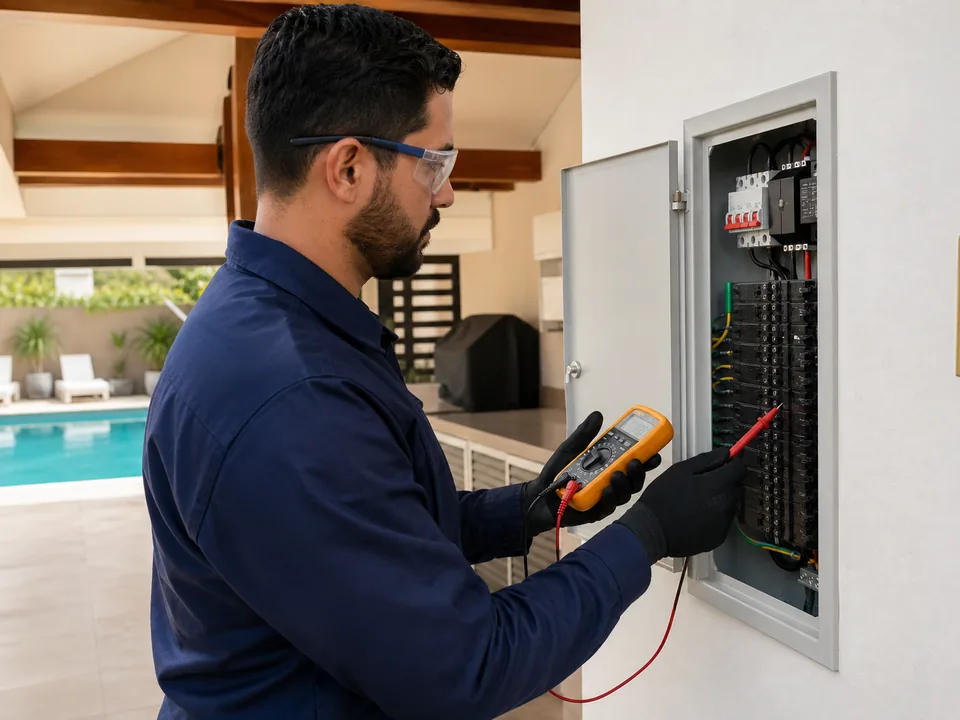 Manutenção elétrica em área externa residencial