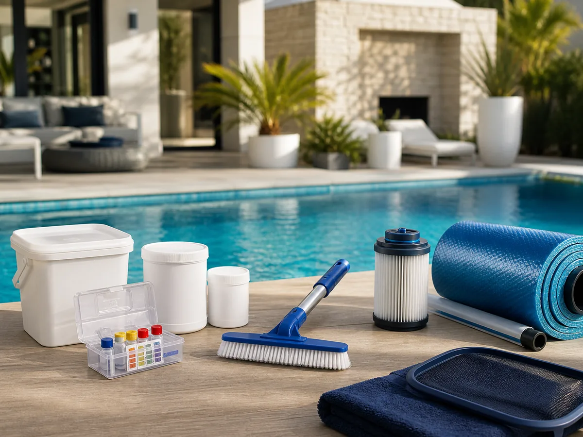 Seleção de equipamentos para cuidados com piscinas